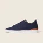 Zegna Triple Stitch Suede Low-Top Sneakers - Navy Blue / Gum Sole - Image 6