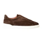 Zegna Triple Stitch Suede Low-Top Sneakers - Espresso Brown