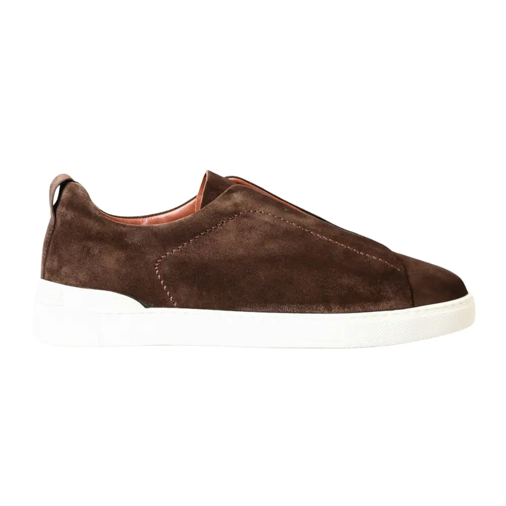 SMZG000100026-SHOES-ZEGNA-2026-Brown-Black-1 Zegna Triple Stitch Suede Low-Top Sneakers - Espresso Brown - Image 1