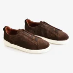Zegna Triple Stitch Suede Low-Top Sneakers - Espresso Brown - Image 2
