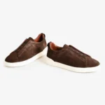 Zegna Triple Stitch Suede Low-Top Sneakers - Espresso Brown - Image 3