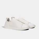 Zegna Triple Stitch Leather Low-Top Sneakers - Pure White - Image 2