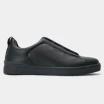 Zegna Triple Stitch Grain Leather Low-Top Sneakers - Triple Black