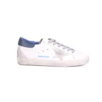Golden Goose Super-Star Sneakers in White Leather with Blue Heel and Suede Star