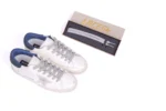 Golden Goose Super-Star Sneakers in White Leather with Blue Heel and Suede Star - Image 5